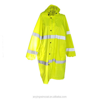 เสื้อกันฝน SGS พร้อมแถบสะท้อนแสง, เสื้อกันฝนสีเขียว EN71 พร้อมฮูด