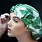 หมวกอาบน้ำพิมพ์ลายใบไม้สีเขียว ODM มีจำหน่ายผ้าฝ้าย 100% สำหรับผมยาว